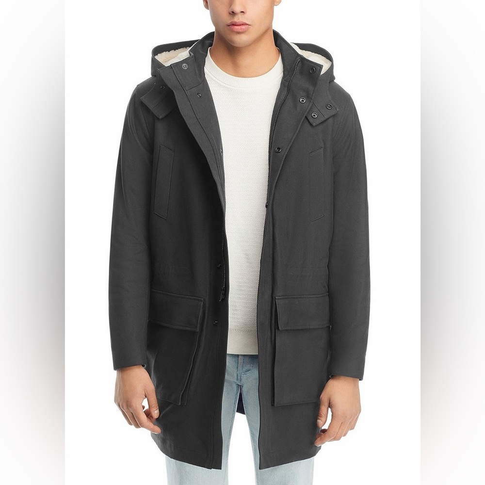 Vince Mens Cotton Sherpa-Lined Parka - Small - Soft Black/Deco Cream